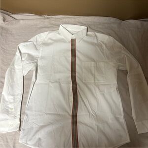 Burberry White Dress Shirt with Signature Center Stripe